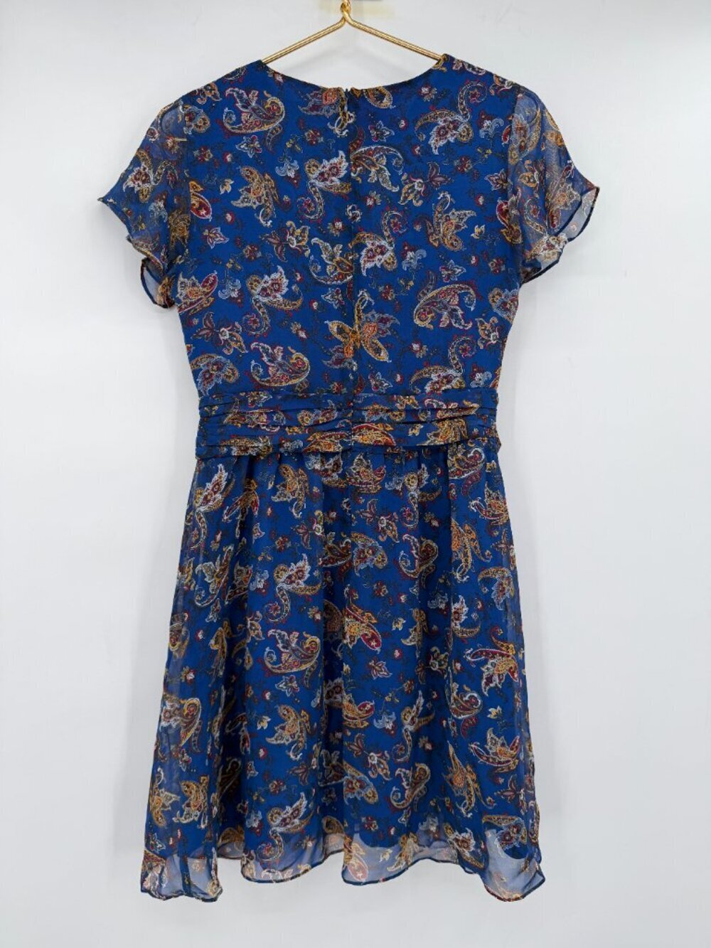 NWT Sam Edelman Blue Paisley Fit & Flare Mini Dress Size 6 Sheer Sleeve - Picture 5 of 11
